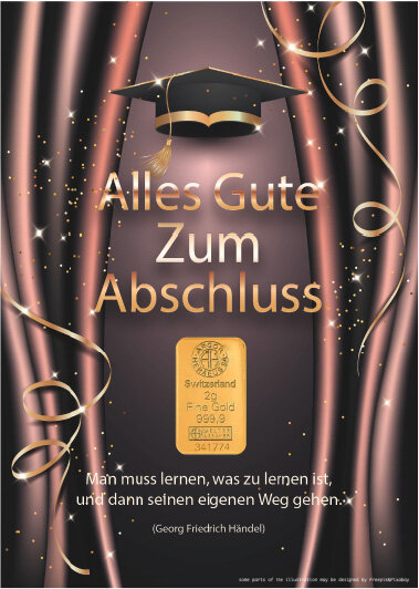 Geschenkbarren - 2 Gramm Goldbarren - Abschluss Studentenhut