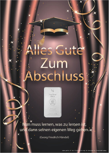 Geschenkbarren - 1 Gramm Silberbarren - Abschluss Studentenhut