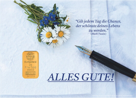 Geschenkbarren - 2 Gramm Goldbarren - Alles Gute