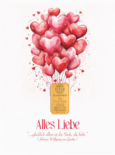 Geschenkbarren - 2 Gramm Goldbarren - Alles Liebe