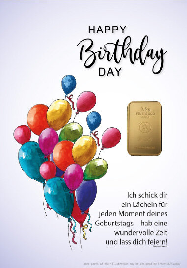 Geschenkbarren - 2,5 Gramm Goldbarren - Luftballons Blau