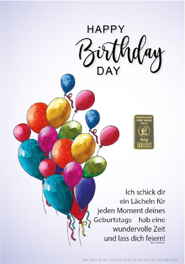 Geschenkbarren - 0,5 Gramm Goldbarren - Luftballons Blau