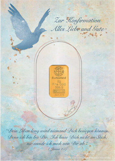 Geschenkbarren - 2 Gramm Goldbarren - Konfirmation Blau