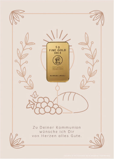 Geschenkbarren - 5 Gramm Goldbarren - Kommunion Beige