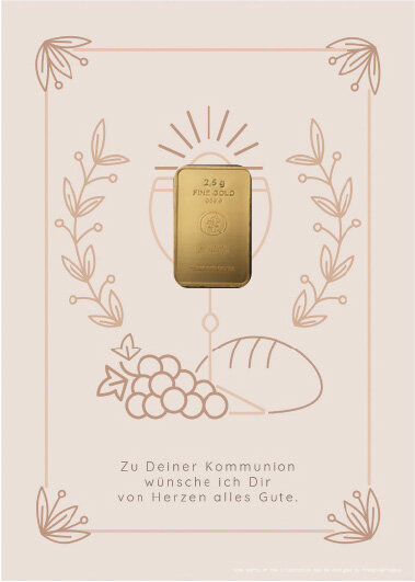 Geschenkbarren - 2,5 Gramm Goldbarren - Kommunion Beige