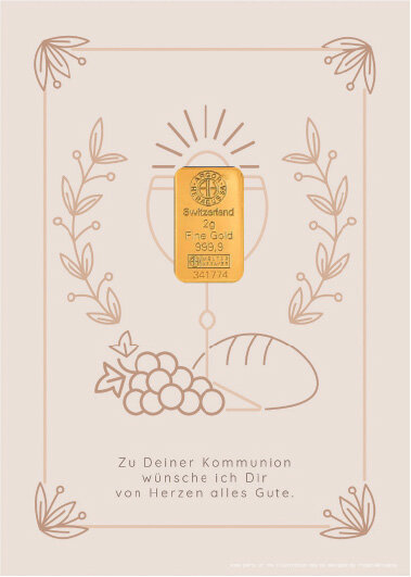 Geschenkbarren - 2 Gramm Goldbarren - Kommunion Beige