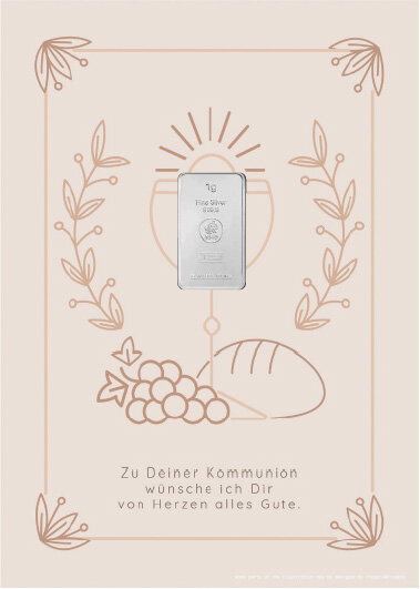 Geschenkbarren - 1 Gramm Silberbarren - Kommunion Beige