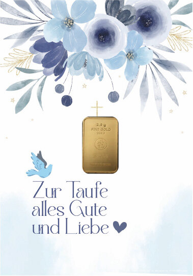 Geschenkbarren - 2,5 Gramm Goldbarren - Zur Taufe Blau