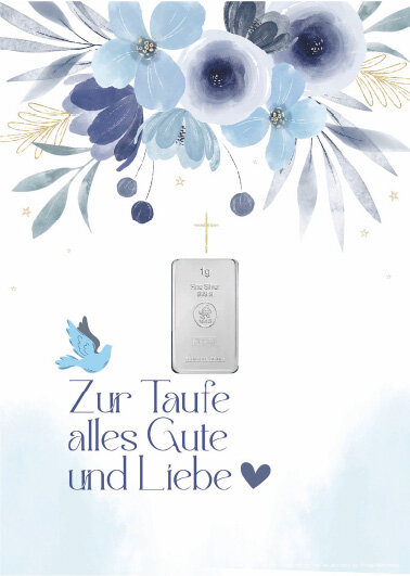 Geschenkbarren - 1 Gramm Silberbarren - Zur Taufe Blau