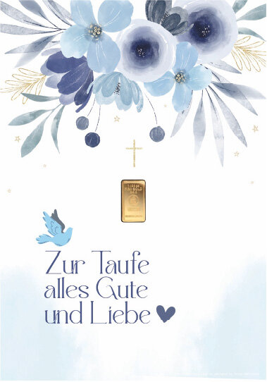 Geschenkbarren - 0,1555 Gramm Goldbarren 1/200 oz - Zur Taufe Blau