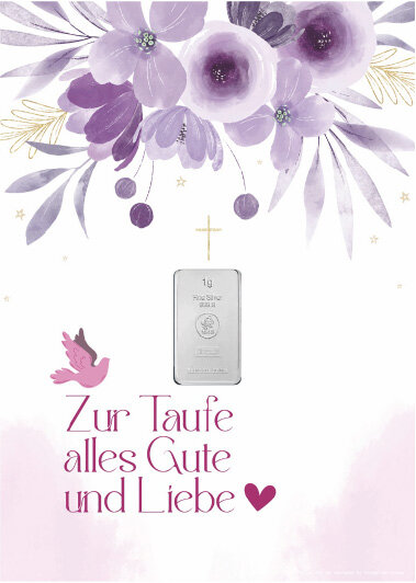 Geschenkbarren - 1 Gramm Silberbarren - Zur Taufe Rose