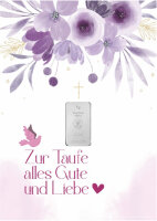 Geschenkbarren - 1 Gramm Silberbarren - Zur Taufe Rose