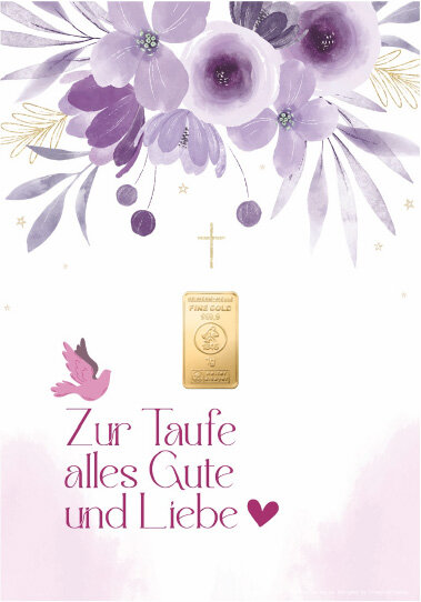 Geschenkbarren - 1 Gramm Goldbarren - Zur Taufe Rose