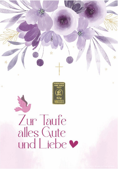 Geschenkbarren - 0,5 Gramm Goldbarren - Zur Taufe Rose