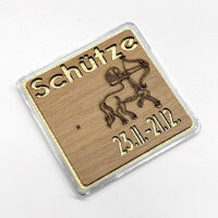 Holz-Geschenkbarren "Sternzeichen Schütze"  - 0,1555 Gramm Goldbarren 1/200 oz