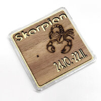 Holz-Geschenkbarren "Sternzeichen Skorpion"  - 0,5 Gramm Goldbarren