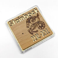 Holz-Geschenkbarren "Sternzeichen Steinbock"  - 0,1555 Gramm Goldbarren 1/200 oz