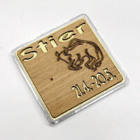 Holz-Geschenkbarren "Sternzeichen Stier"  - 1 Gramm Goldbarren