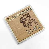 Holz-Geschenkbarren "Sternzeichen Wassermann"  - 0,1555 Gramm Goldbarren 1/200 oz