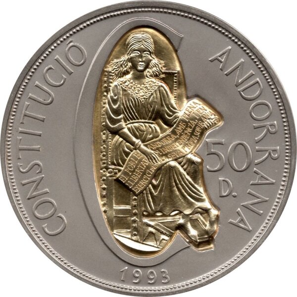 Andorra 50 Diners 1994 - 1. Jahrestag der Verfassung - Silber teilvergoldet