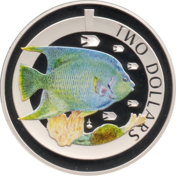 Bermuda 2 Dollar 2013 - Blauer Kaiserfisch - Silber PP teilcoloriert