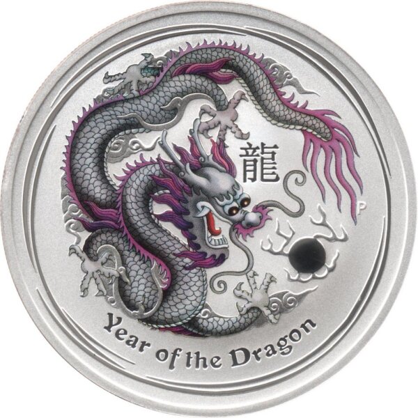 Australien Lunar II 2012 Jahr des Drachen 1 oz Silber teilkoloriert "hellgrau"