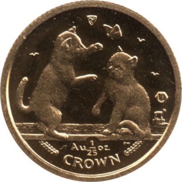 Isle of Man 1/25 Crown 2004 - Katzen "Zwei Tonkanese-Kätzchen"-  1/25 oz Gold PP