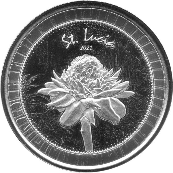 EC 8 2021 8. Ausgabe St. Lucia - Torch Ginger Lily-Fackelingwerlilie - 1 oz Silber