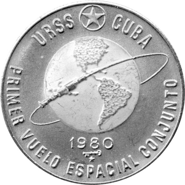 Kuba 5 Pesos 1980 - Erster sowjetisch-kubanischer Raumflug - Silber