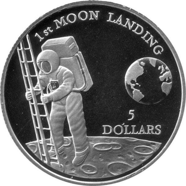 Niue 5 Dollars 1992 - 1. Mondlandung - Silber PP