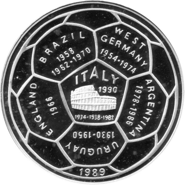 Kambodscha 20 Riels 1989 - XIV. Fußball WM 1990 in Italien "Fußball mit WM-Sieger" - Silber PP