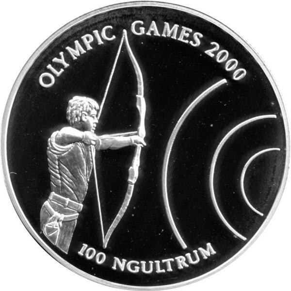 Bhutan 100 Ngultrum 1998 - XXVII. Olympische Sommerspiele 2000 in Sydney "Bogenschießen" - Silber PP