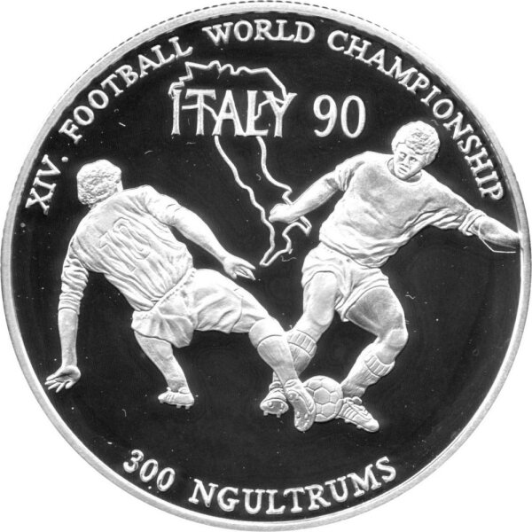 Bhutan 300 Ngultrum 1990 - XIV. Fußball-WM 1990 in Italien "Zweikampf" - Silber PP