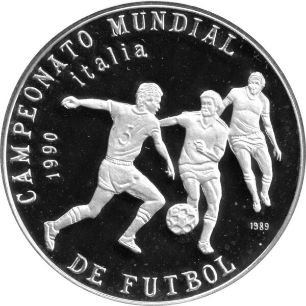 Kuba 5 Pesos 1989 - XIV. Fußball WM 1990  in Italien "Spielszeene" - Silber PP