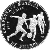 Kuba 5 Pesos 1989 - XIV. Fußball WM 1990  in Italien "Spielszeene" - Silber PP