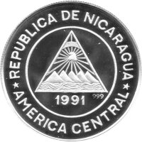 Nicaragua 10 Cordobas 1991 - XIV. Fußball WM 1990 in Italien "Weltmeister Deutschland" - Silber PP
