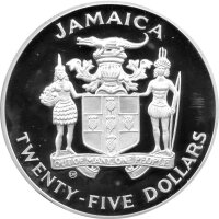 Jamaica 25 Dollars 1990 - XIV. Fußball WM 1990 in Italien "Spieler mit Ball" - Silber PP