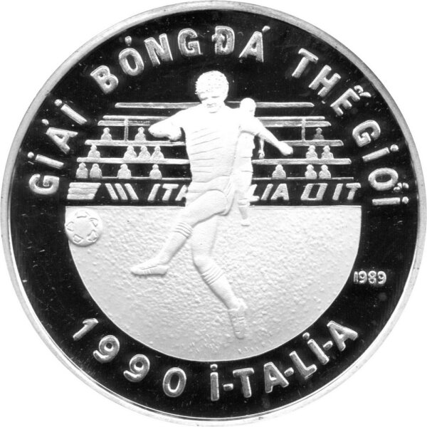 Vietnam 100 Dong 1989 - XIV. Fußball-WM 1990 in Italien "Fußballspieler mit Ball" - Silber PP