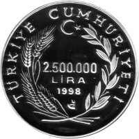 Türkei 2.500.000 Lira 1998 - XXVII. Olympische Sommerspiele 2000 in Sydney "Gewichtheber" - Silber PP