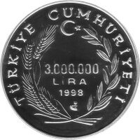 Türkei 3.000.000 Lira 1998 - XXVII. Olympische Sommerspiele 2000 in Sydney "Weitsprung" - Silber PP