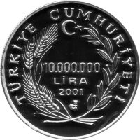 Türkei 10.000.000 Lira 2001 - XXVII. Olympische Sommerspiele 2000 in Sydney "Speerwurf" - Silber PP