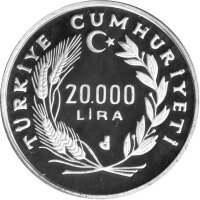 Türkei 20.000 Lira 1990 XIV. Fußball-WM 1990 in Italien "Kapitolischer Wolf" - Silber PP
