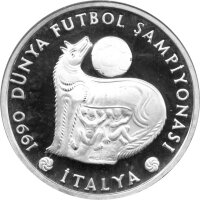 Türkei 20.000 Lira 1990 XIV. Fußball WW 1990 in Italien "Kapitolischer Wolf" - Silber PP