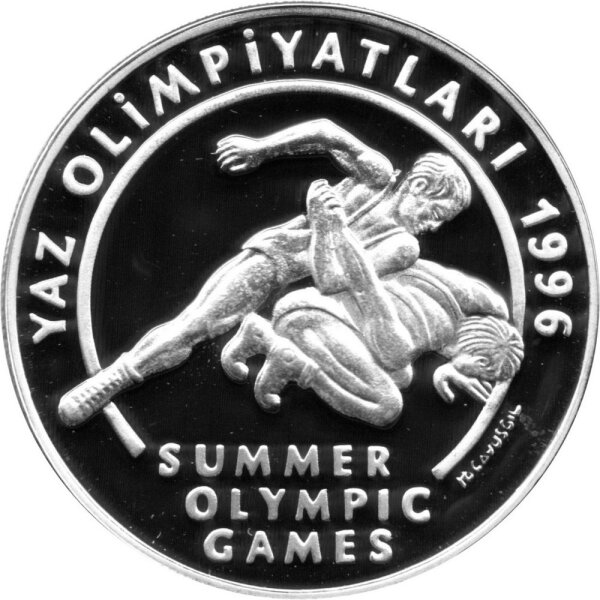 Türkei 50.000 Lira 1995 - XXVI. Olympische Sommerspiele 1996 in Atlanta "Ringen" - Silber PP