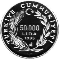 Türkei 50.000 Lira 1995 - XXVI. Olympische Sommerspiele 1996 in Atlanta "Ringen" - Silber PP