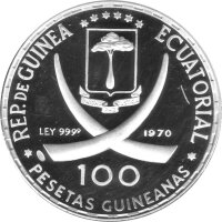 Äquatorialguinea 100 Peseten 1970 - Die nackte Maja von Goya - Silber PP