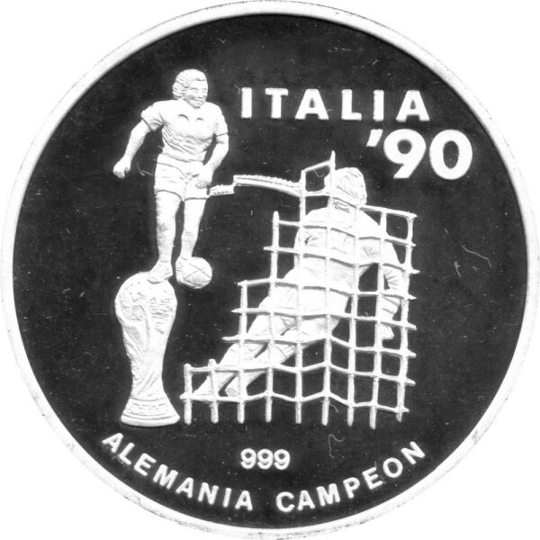 Äquatorialguinea 7.000 Francs 1991 - XIV. Fußball-WM 1990 in Italien - Silber PP