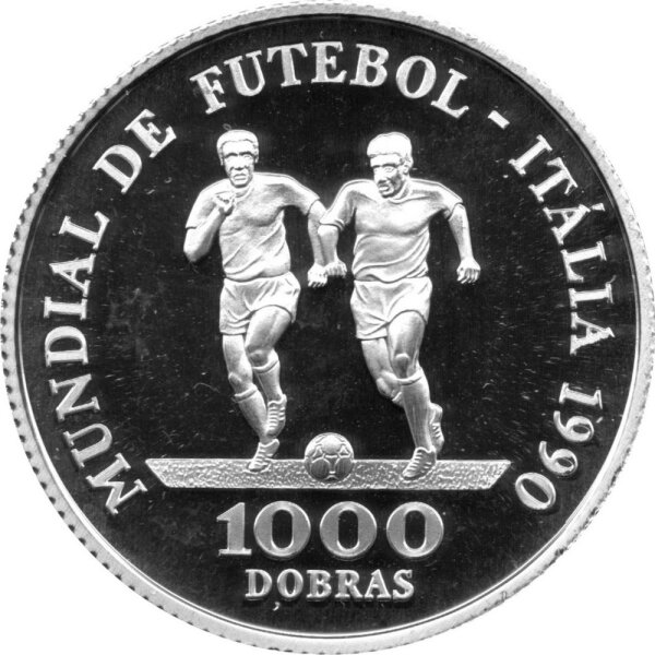 Sao Tome und Principe 1.000 Dobras 1990 - XIV. Fußball-WM 1990 in Italien "Zweikampf" - Silber PP