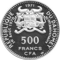Benin (Republik Dahomey) 500 Francs 1971 - Independence - Silber PP