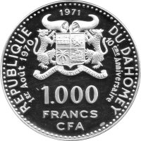 Benin (Republik Dahomey) 1.000 Francs 1971 - Independence - Silber PP